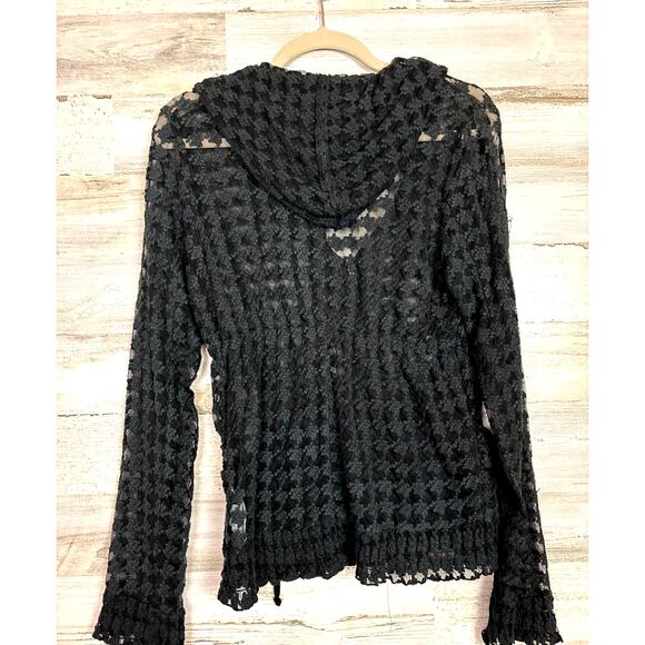 Maria Rerio Women’s L Black Long Sleeve Lace Zip-Up Lightweight Boho Hoodie - Picture 2 of 5